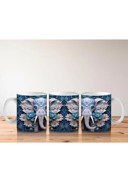 Mavi Çiçekler Arasında Fil Maskotu – Baskılı Kahve Kupası indirimleri
