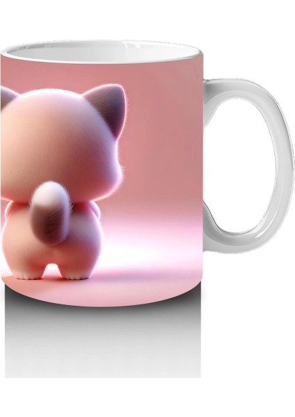 Kalpli Figür Tutan Sevimli Pembe Kedi (Ön ve Arka) - Baskılı Kahve Kupası fırsatları