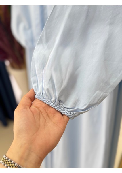 Maruna Poplin Pileli Düğmeli ELBISE-NA2404 Mavi modelleri