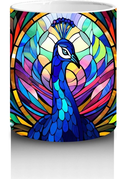 Renkli Tüy Desenleriyle Zarif Tavus Kuşu – Baskılı Kahve Kupası modelleri