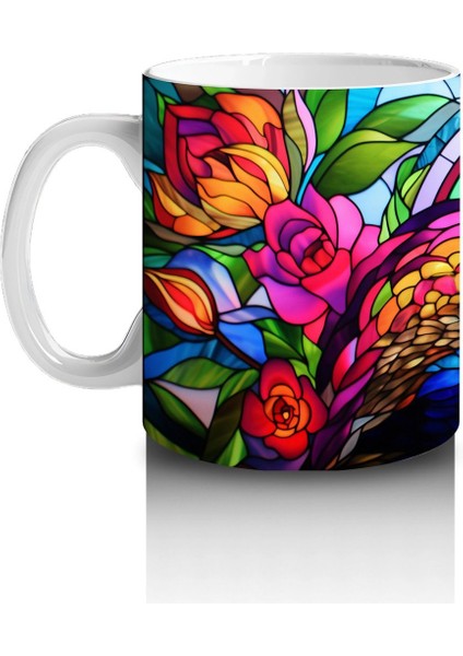 Renkli Tüy Desenli Tavus Kuşu – Baskılı Kahve Kupası fiyatları