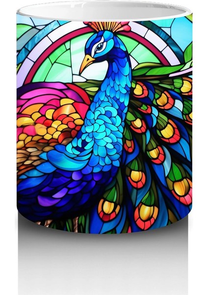 Renkli Tüy Desenli Tavus Kuşu – Baskılı Kahve Kupası modelleri