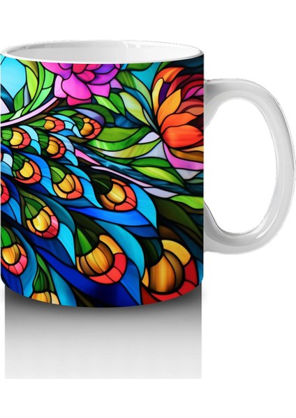 Renkli Tüy Desenli Tavus Kuşu – Baskılı Kahve Kupası fırsatları