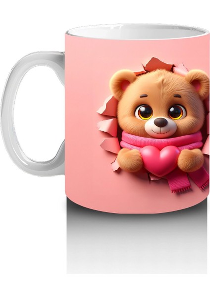 Kalpli Figür Tutan Sevimli Ayıcık Karakteri (Ön ve Arka) - Baskılı Kahve Kupası fiyatları