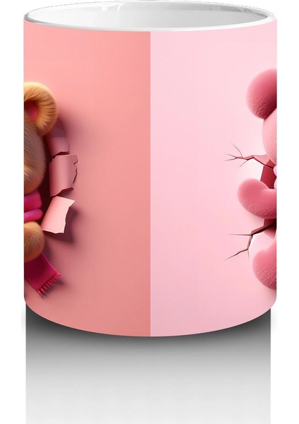 Kalpli Figür Tutan Sevimli Ayıcık Karakteri (Ön ve Arka) - Baskılı Kahve Kupası modelleri