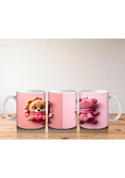 Kalpli Figür Tutan Sevimli Ayıcık Karakteri (Ön ve Arka) - Baskılı Kahve Kupası indirimleri