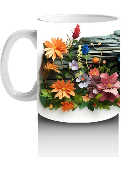 Çiçekler Arasında Mavi Yusufçuk Kompozisyonu - Baskılı Kahve Kupası fiyatları