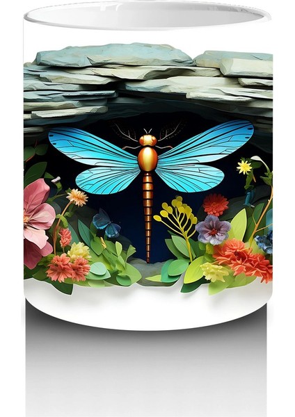 Çiçekler Arasında Mavi Yusufçuk Kompozisyonu - Baskılı Kahve Kupası modelleri