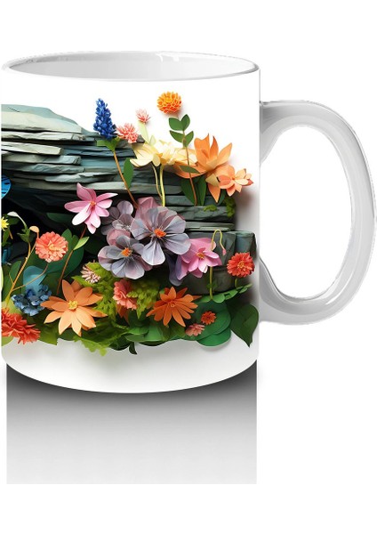 Çiçekler Arasında Mavi Yusufçuk Kompozisyonu - Baskılı Kahve Kupası fırsatları