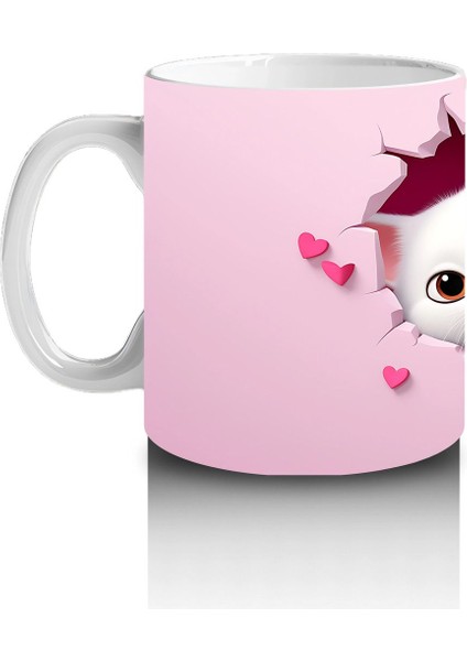 Pembe Kalpli Zeminden Bakan Sevimli Ikiz Kediler - Baskılı Kahve Kupası fiyatları