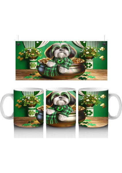 Altın Kazanında Oturan St. Patrick’s Temalı Beagle - Baskılı Kahve Kupası