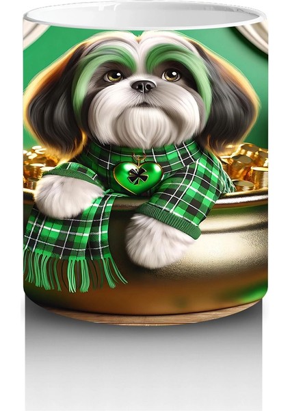 Altın Kazanında Oturan St. Patrick’s Temalı Beagle - Baskılı Kahve Kupası modelleri