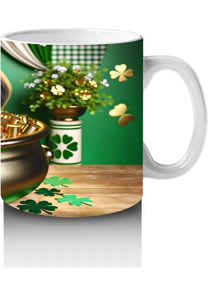 Altın Kazanında Oturan St. Patrick’s Temalı Beagle - Baskılı Kahve Kupası fırsatları