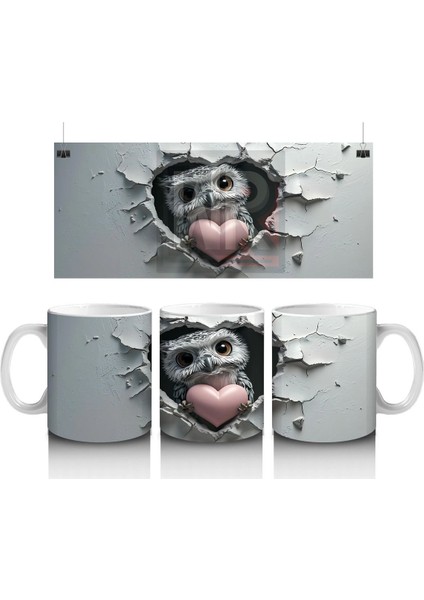 Kalpli Çatlak Duvar Arasında Baykuş – Baskılı Kahve Kupası