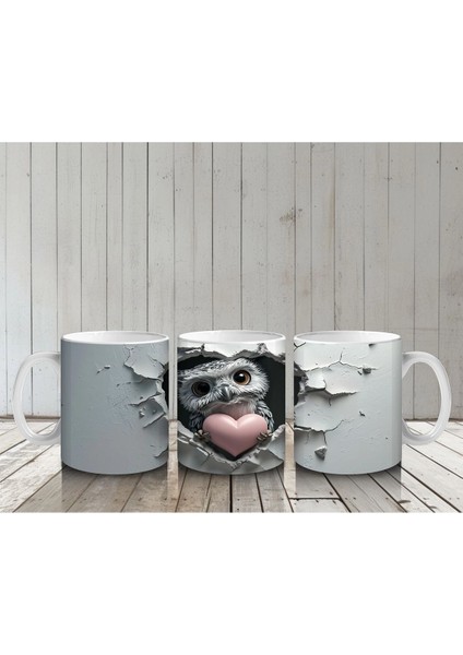 Kalpli Çatlak Duvar Arasında Baykuş – Baskılı Kahve Kupası