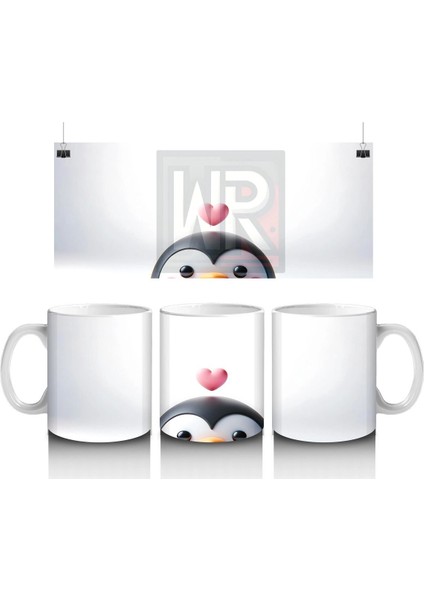 Kalp Balonu ile Penguen – Baskılı Kahve Kupası