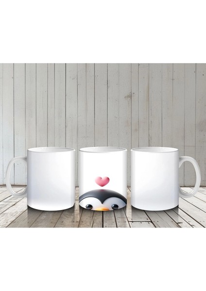 Kalp Balonu ile Penguen – Baskılı Kahve Kupası