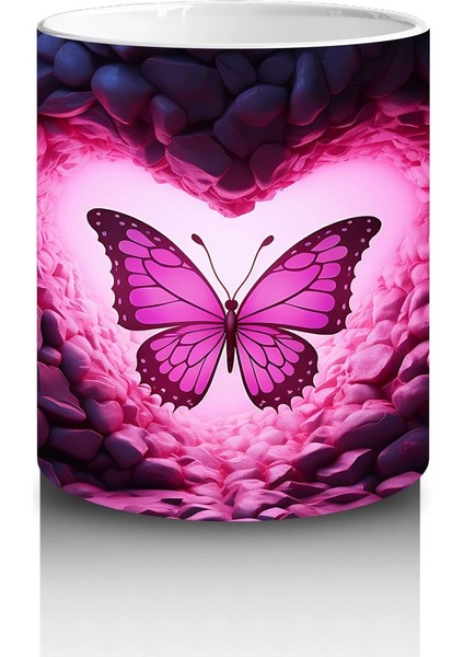 Pembe Işıklar Arasında Parlayan Kelebek – Baskılı Kahve Kupası modelleri