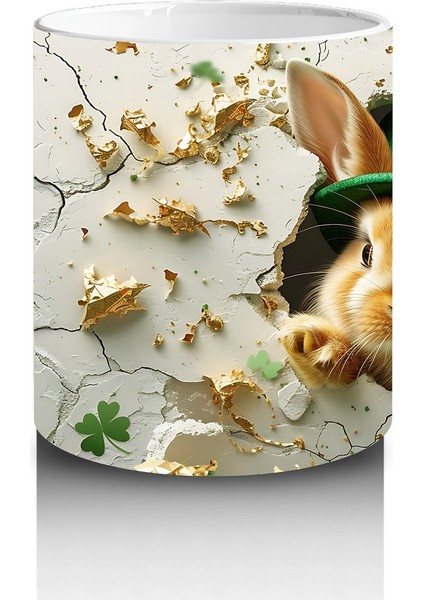 Şapkalı Tavşan ve Yonca Süsleri – Baskılı Kahve Kupası modelleri