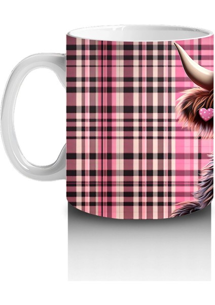 Kare Desenli Fon Üzerinde Kalpli Tatlı Boğa – Baskılı Kahve Kupası fiyatları