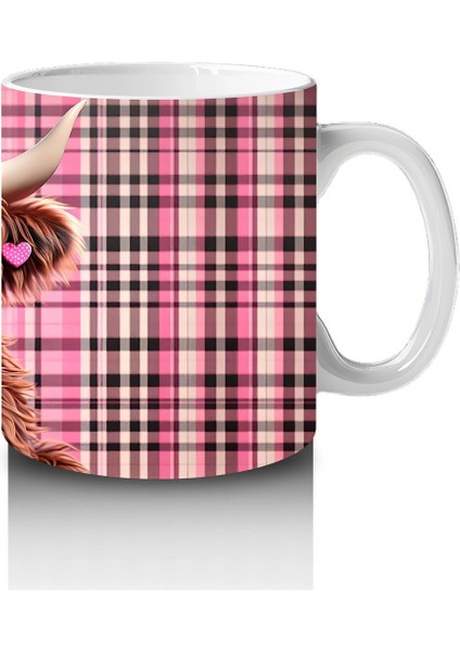 Kare Desenli Fon Üzerinde Kalpli Tatlı Boğa – Baskılı Kahve Kupası fırsatları