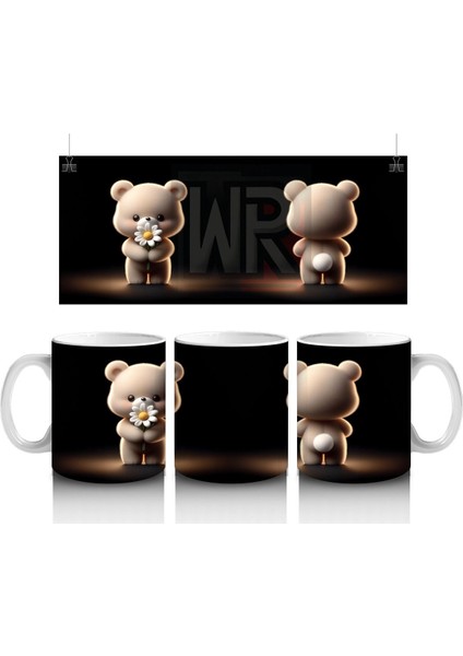 Sahne Işığında Arkası Dönük Peluş Ayı – Baskılı Kahve Kupası