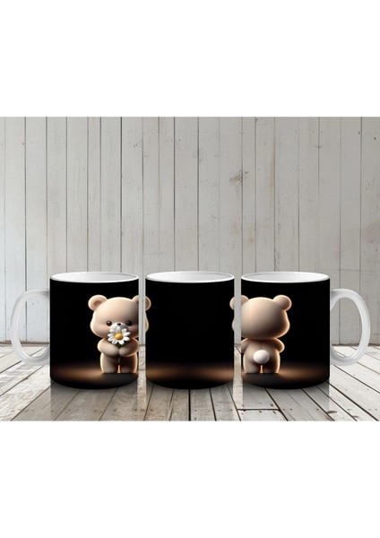 Sahne Işığında Arkası Dönük Peluş Ayı – Baskılı Kahve Kupası