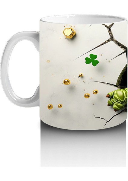 Altın Yoncalı Şapkalı Sevimli Kurbağa Figürü - Baskılı Kahve Kupası fiyatları