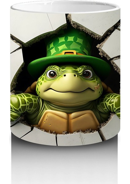 Altın Yoncalı Şapkalı Sevimli Kurbağa Figürü - Baskılı Kahve Kupası modelleri