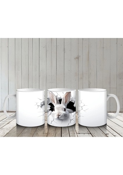 Duvarı Delen Meraklı Tavşan – Baskılı Kahve Kupası