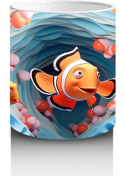 Mavi Dalgalar Arasında Palyaço Balığı Ailesi – Baskılı Kahve Kupası modelleri