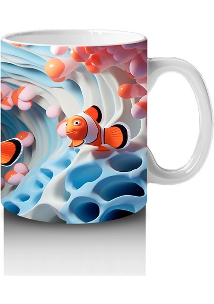 Mavi Dalgalar Arasında Palyaço Balığı Ailesi – Baskılı Kahve Kupası fırsatları