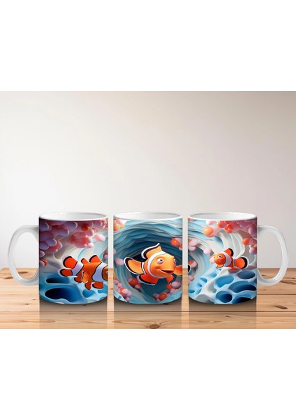 Mavi Dalgalar Arasında Palyaço Balığı Ailesi – Baskılı Kahve Kupası indirimleri
