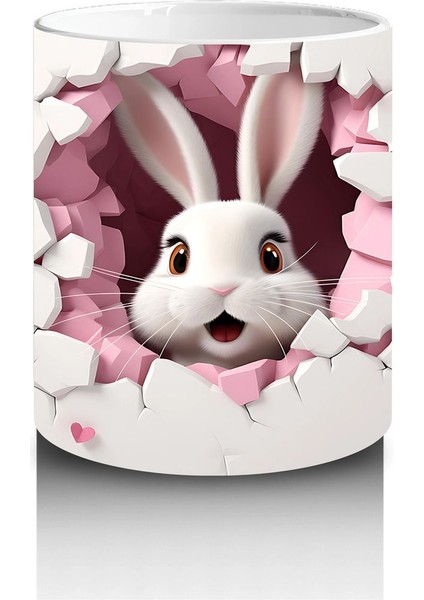 Kalp Yapraklı Ağaç Önünde Tatlı Tavşan – Baskılı Kahve Kupası modelleri