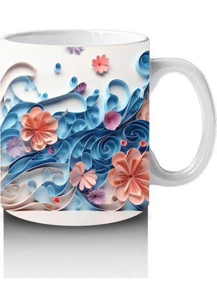 Mavi Tonlarda Çiçeklerle Süslenmiş Kedi – Baskılı Kahve Kupası fırsatları
