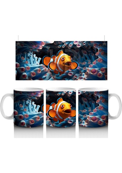Dalgalar Içinde Neşeli Palyaço Balığı – Baskılı Kahve Kupası