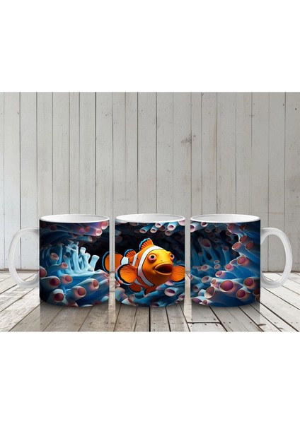 Dalgalar Içinde Neşeli Palyaço Balığı – Baskılı Kahve Kupası