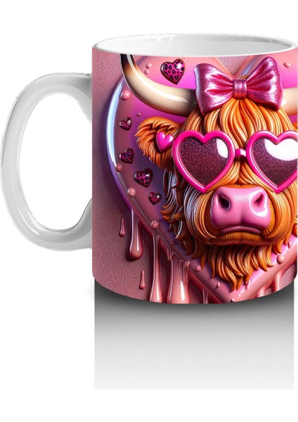 Kalpli Pembe Fon Üzerinde Neon Işıklı Boğa – Baskılı Kahve Kupası fiyatları