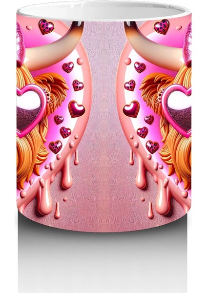 Kalpli Pembe Fon Üzerinde Neon Işıklı Boğa – Baskılı Kahve Kupası modelleri