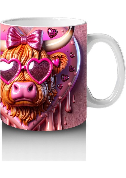 Kalpli Pembe Fon Üzerinde Neon Işıklı Boğa – Baskılı Kahve Kupası fırsatları