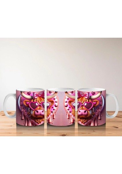 Kalpli Pembe Fon Üzerinde Neon Işıklı Boğa – Baskılı Kahve Kupası indirimleri