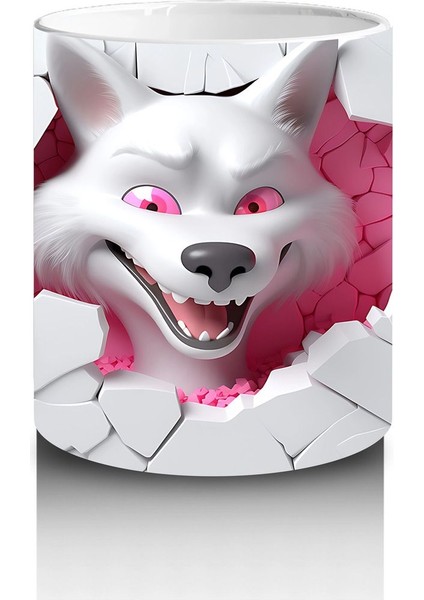 Beyaz Çatlak Zeminden Bakan Pembe Gözlü Kurt - Baskılı Kahve Kupası modelleri