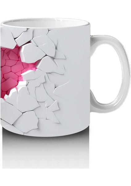 Beyaz Çatlak Zeminden Bakan Pembe Gözlü Kurt - Baskılı Kahve Kupası fırsatları