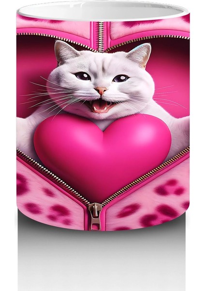 Kalpli Yastık Tutan Beyaz Kedi – Baskılı Kahve Kupası modelleri