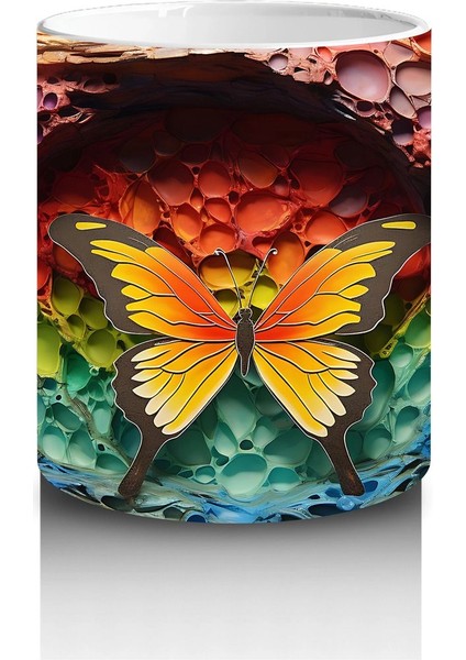 Renkli Kaya Oyuntusunda Turuncu Kelebek – Baskılı Kahve Kupası modelleri