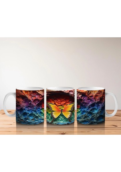 Renkli Kaya Oyuntusunda Turuncu Kelebek – Baskılı Kahve Kupası indirimleri