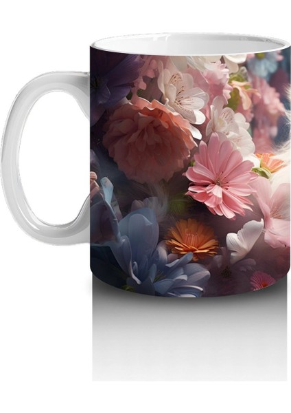 Çiçeklerle Süslenmiş Beyaz Kedi – Baskılı Kupa fiyatları