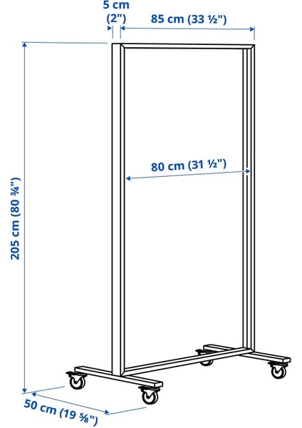 Mıttzon Panel Iskeleti 85 x 205 x 50 cm Beyaz Tekerlekli Ofis Düzenleyici fırsatları