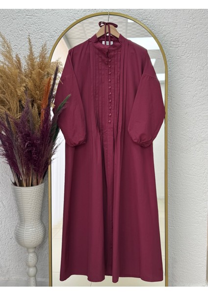 Maruna Poplin Pileli Düğmeli ELBISE-NA2404 Bordo fiyatları