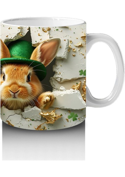 Şapkalı Tavşan ve Yonca Süsleri – Baskılı Kahve Kupası fırsatları